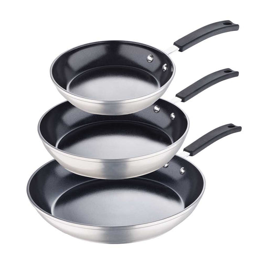 Smart by MasterPRO - 3 Pc, 8", 10" & 12" Forged Aluminum Nesting Fry Pan Set with Ceramic Non Stick Interior