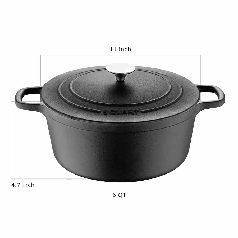 BBQ by MasterPRO - 7 Qt Pre Seasoned Cast Iron Oval Dutch Oven with Self  Basting Lid and Stainless Steel Handle, 7 Quarts, Black