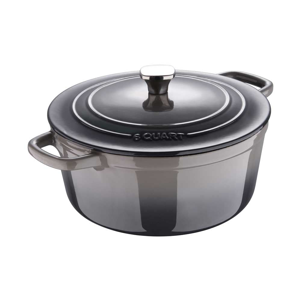 Legacy by MasterPRO - 6 Qt Legacy Enamel Cast Iron Dutch Oven with Self-Basting Lid and Ombre Design, 6 Quarts, Fog