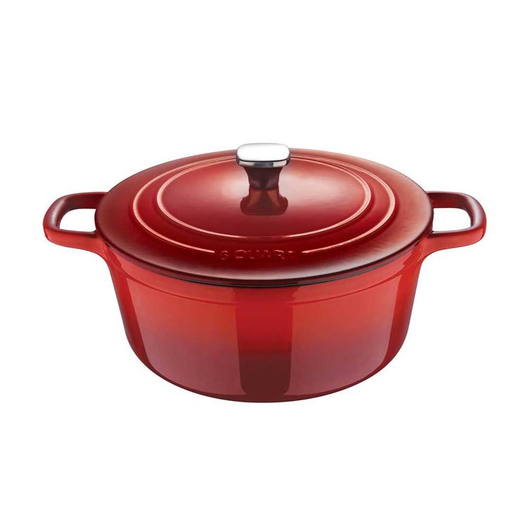 Legacy by MasterPRO - 6 Qt Legacy Enamel Cast Iron Dutch Oven with Self-Basting Lid and Ombre Design, 6 Quarts, Red