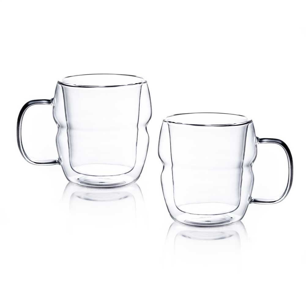 Mixology by MasterPRO - 15.2 Oz Double Wall Borosilicate Glass Coffee Mugs, Set of 2,